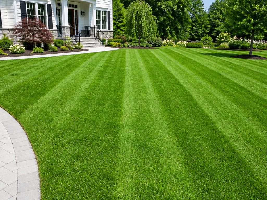 Lush green manicured lawn after professional lawn care